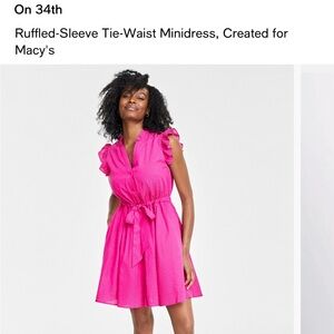 Pink Ruffled-Sleeve Tie-Waist Minidress